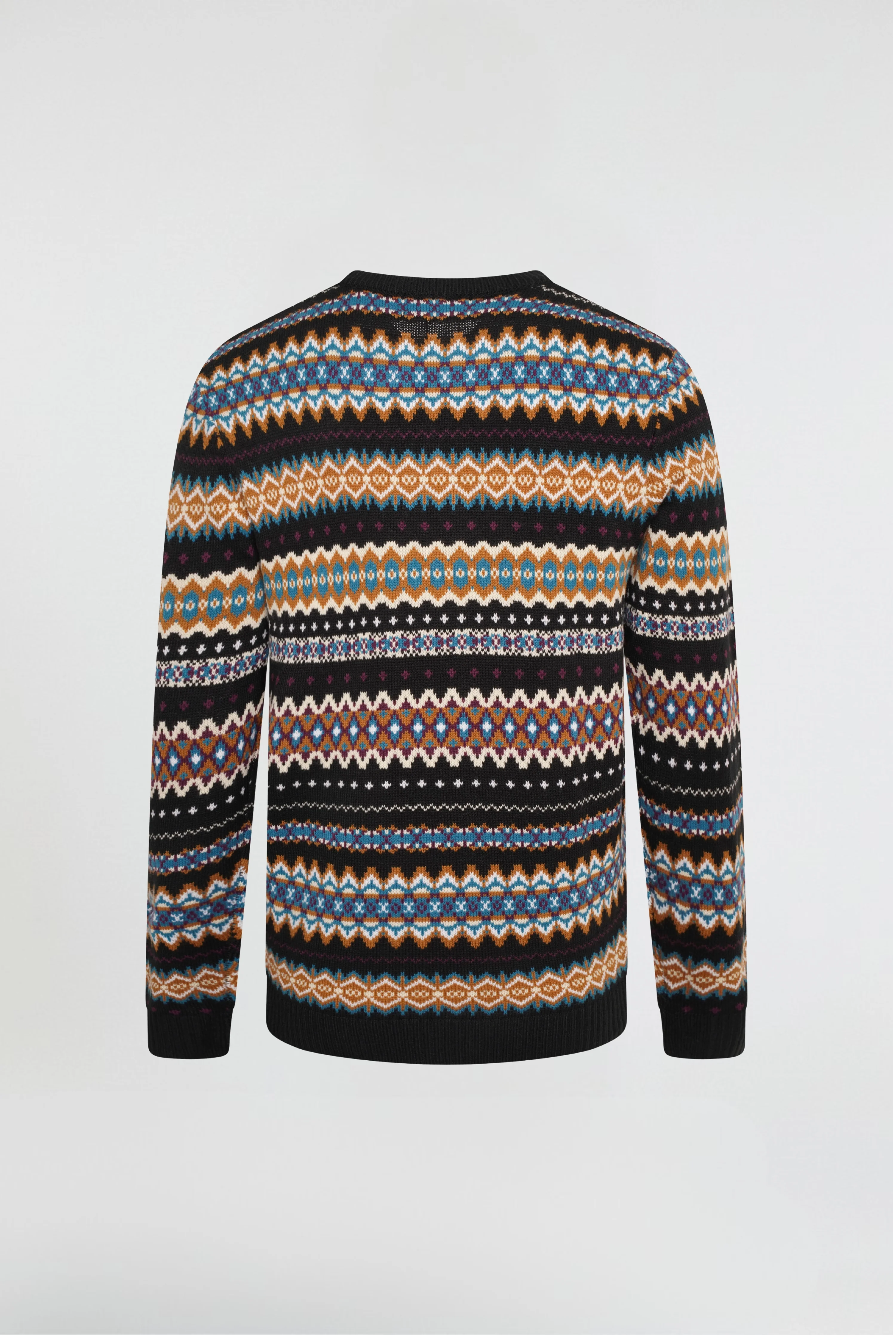 Barnaby Knitted Crew Neck Black Patterned Jumper - Image 3