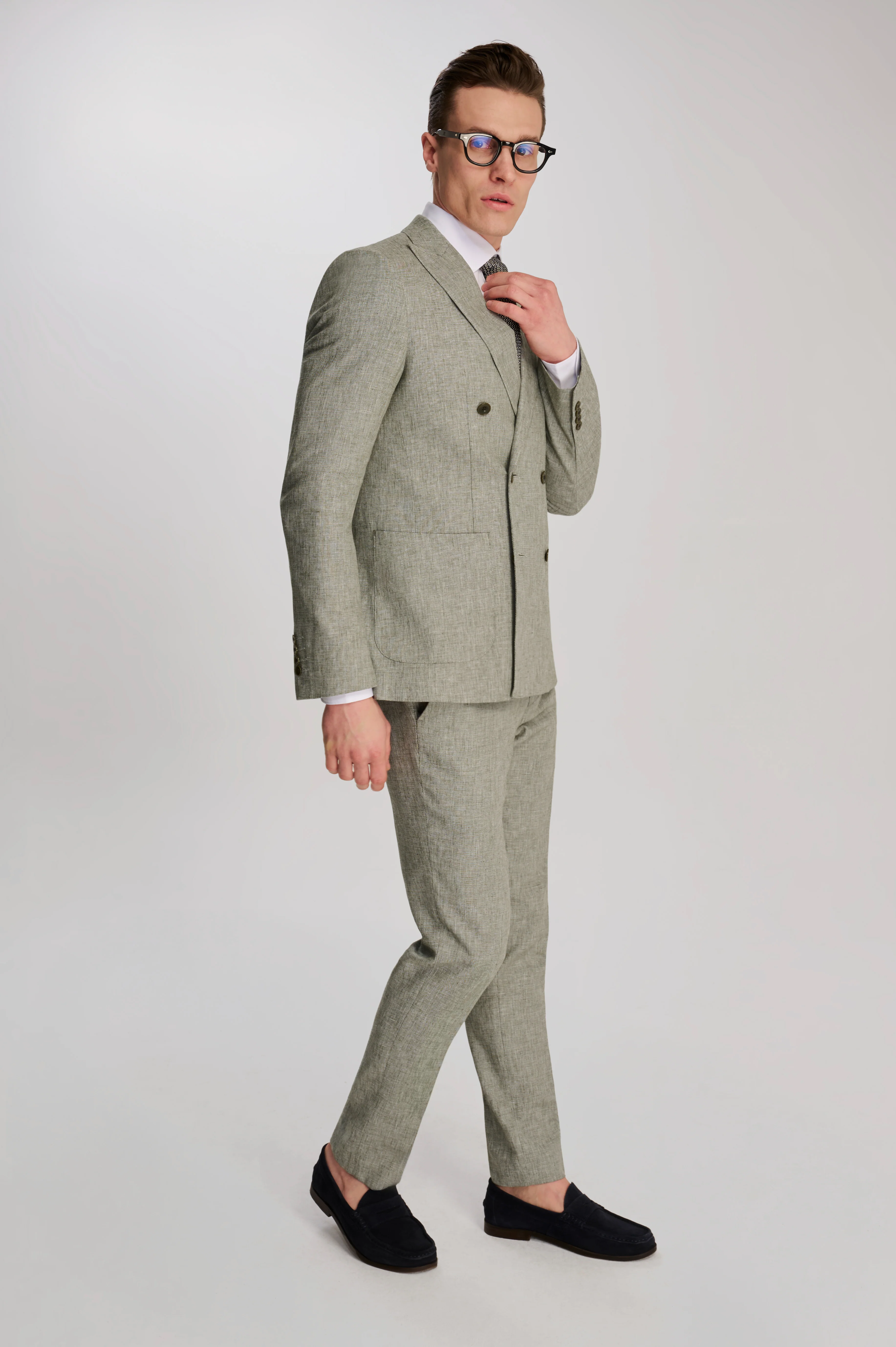 Giacomo Cotton Linen Double Breasted Suit Jacket in Green - Image 3