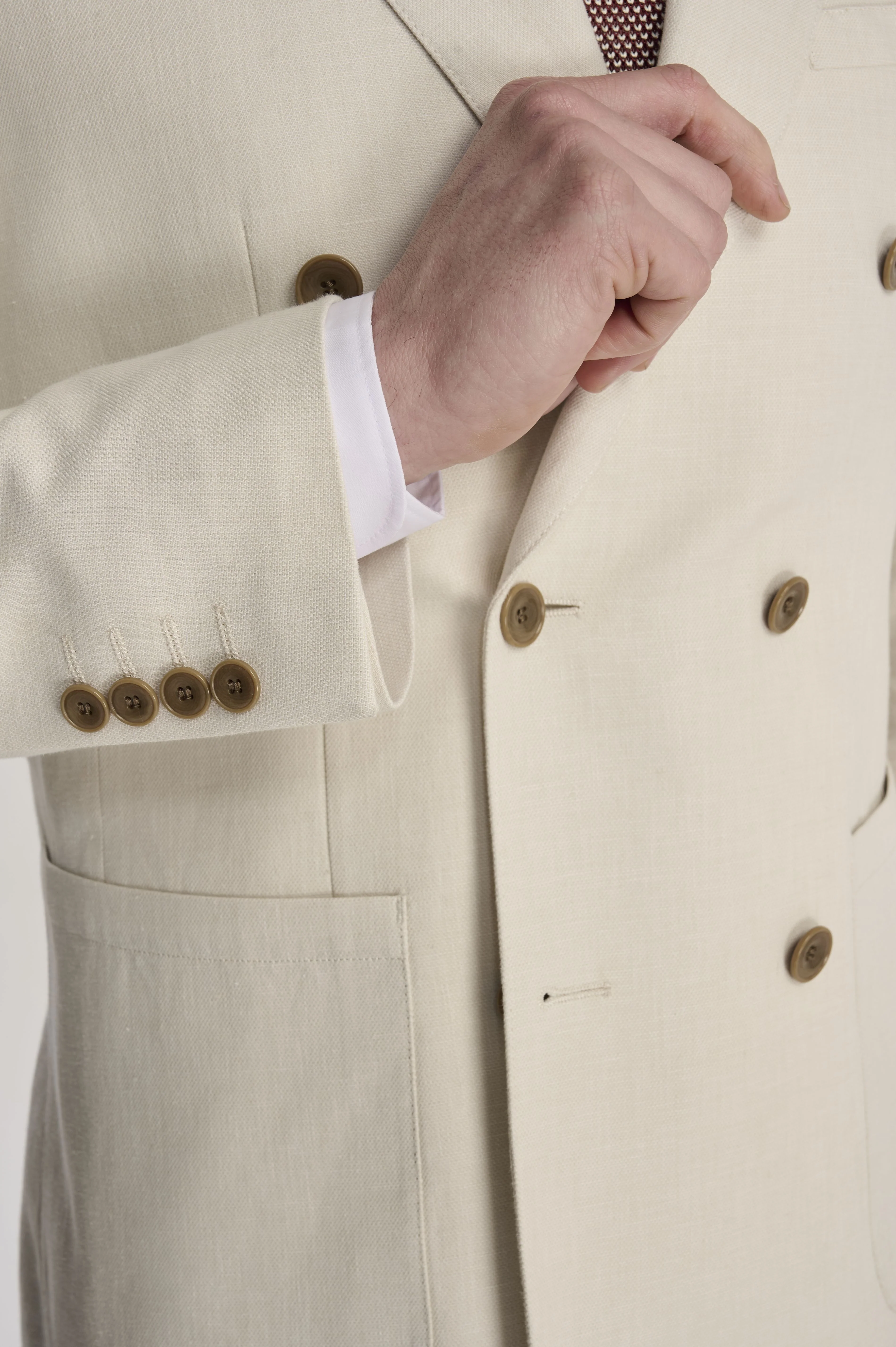 Giacomo Cotton Linen Double Breasted Suit Jacket in Stone - Image 7