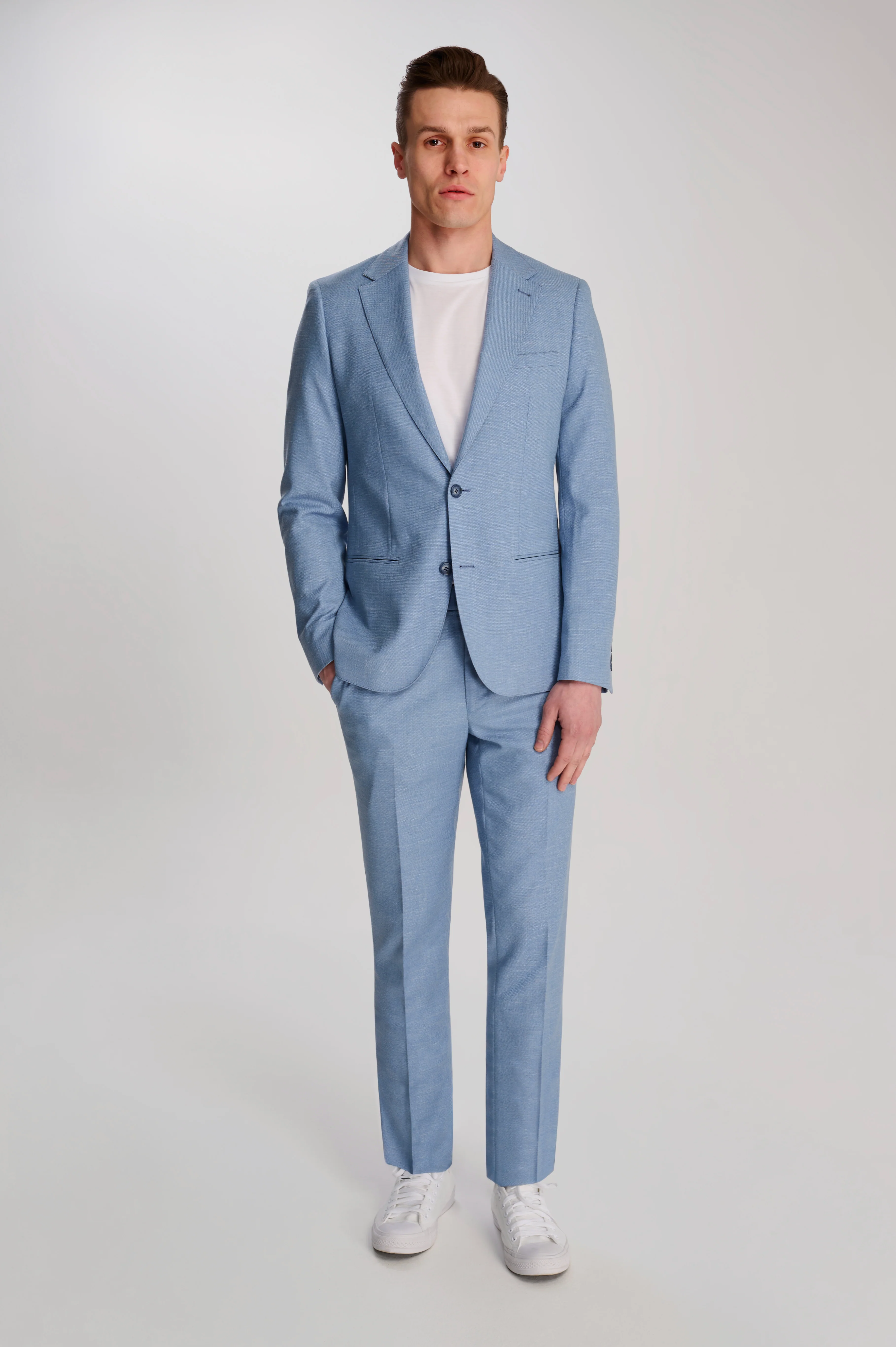 Sandro Slim Fit Linen Look Suit Jacket in Light Blue - Image 2